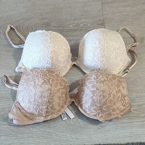 Set Of 2 Victoria's Secret Lace Push-Up Bras - Cream and Tan